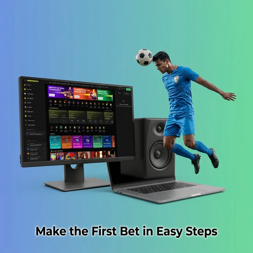 Parimatch first bet guide showing step-by-step process from registration to placing a bet using UPI or Paytm in INR